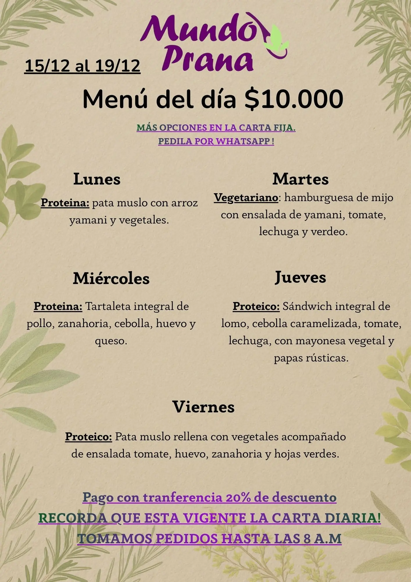 Menú diario ampliado